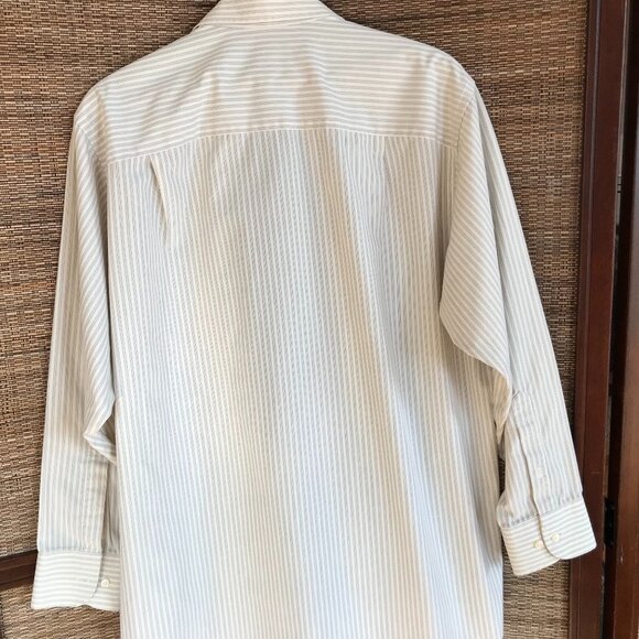 Geoffrey Beene Pinstripe Button-Down Shirt: Cream Black, Men's Size 16-1/2 32/33 - Picture 6 of 11